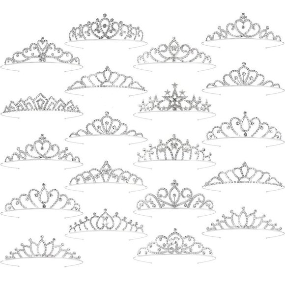 20 Pcs Silver Tiaras Crowns Headbands Set for Women Girls Prom Wedding main image 6